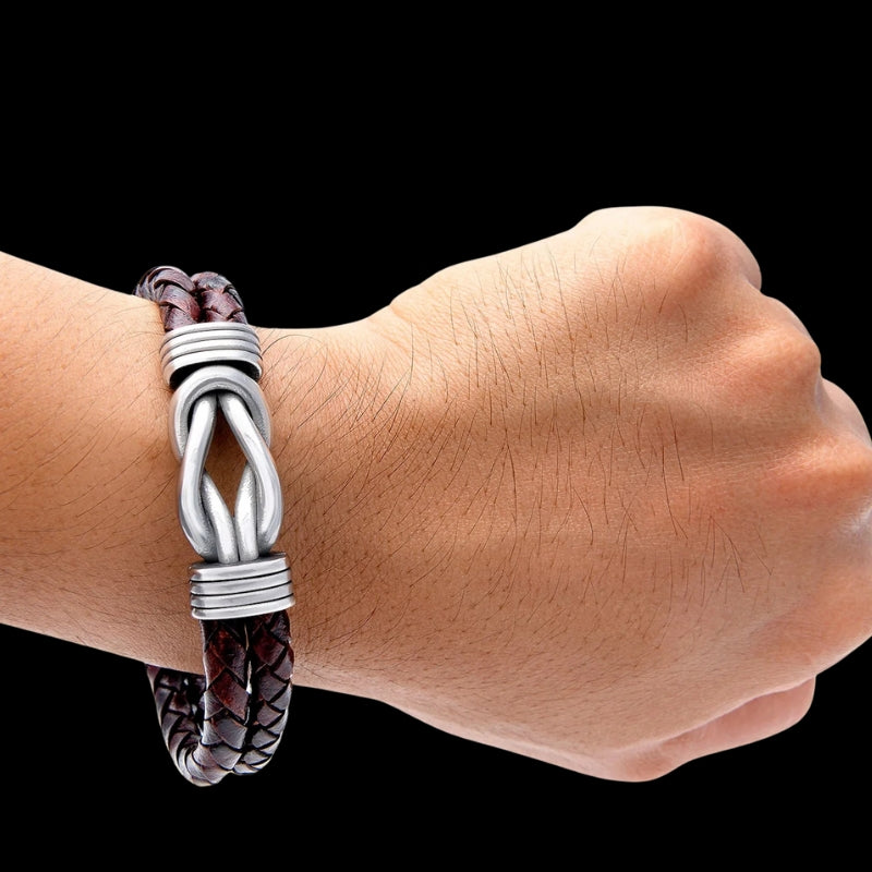 vkngjewelry Bracelet Stainless Steel Celtic Infinity Knot Leather Bracelet