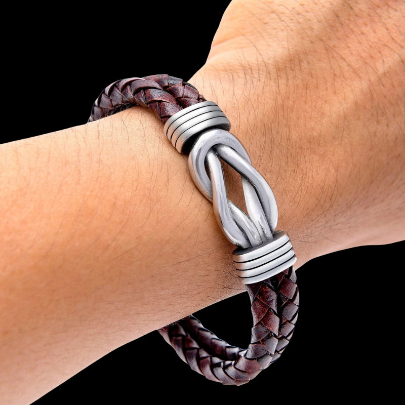 vkngjewelry Bracelet Stainless Steel Celtic Infinity Knot Leather Bracelet