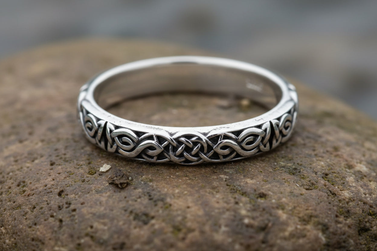 vkngjewelry Rings Sterling Silver Celtic Pattern Wedding Ring