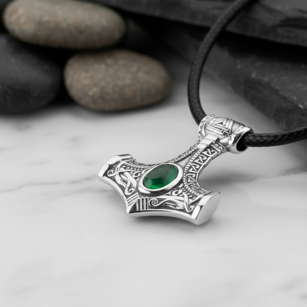 vkngjewelry Pendant Sterling Silver Heart of Mjölnir Pendant, Handcrafted Norse Thor's Hammer Necklace
