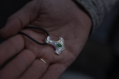 vkngjewelry Pendant Sterling Silver Heart of Mjölnir Pendant, Handcrafted Norse Thor's Hammer Necklace