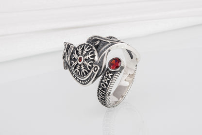 vkngjewelry Ring Sterling Silver Helm of Awe Wolf Ring Handmade Norse Jewelry