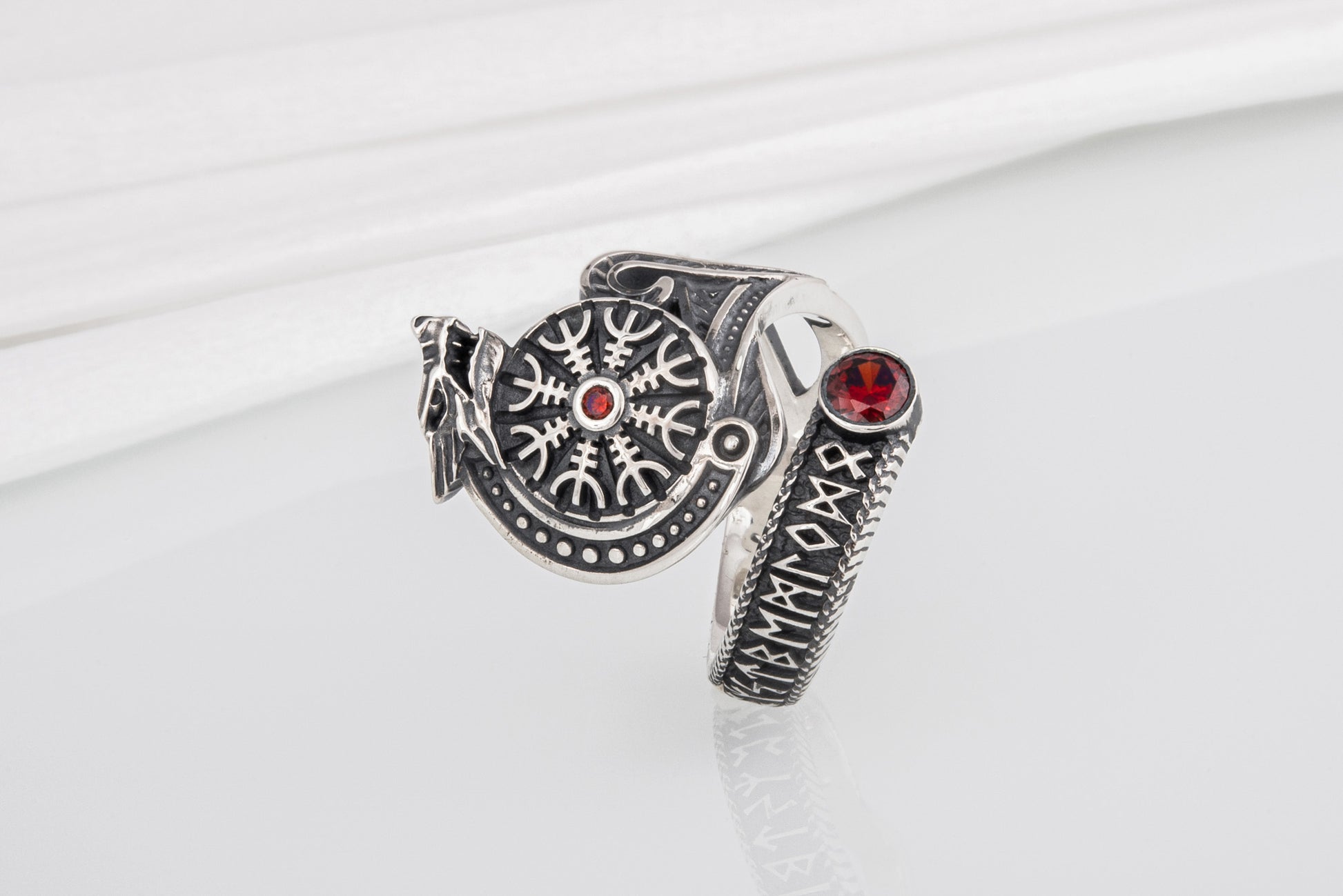 vkngjewelry Ring Sterling Silver Helm of Awe Wolf Ring Handmade Norse Jewelry