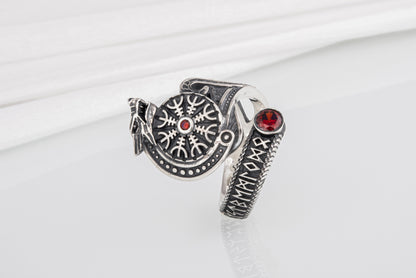 vkngjewelry Ring Sterling Silver Helm of Awe Wolf Ring Handmade Norse Jewelry