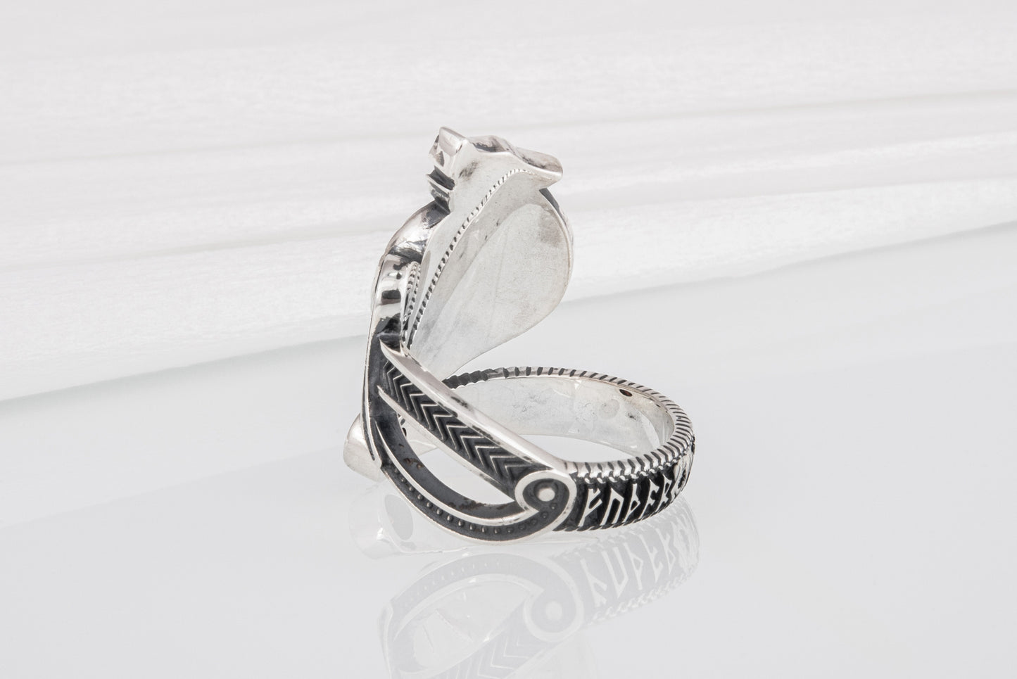 vkngjewelry Ring Sterling Silver Helm of Awe Wolf Ring Handmade Norse Jewelry