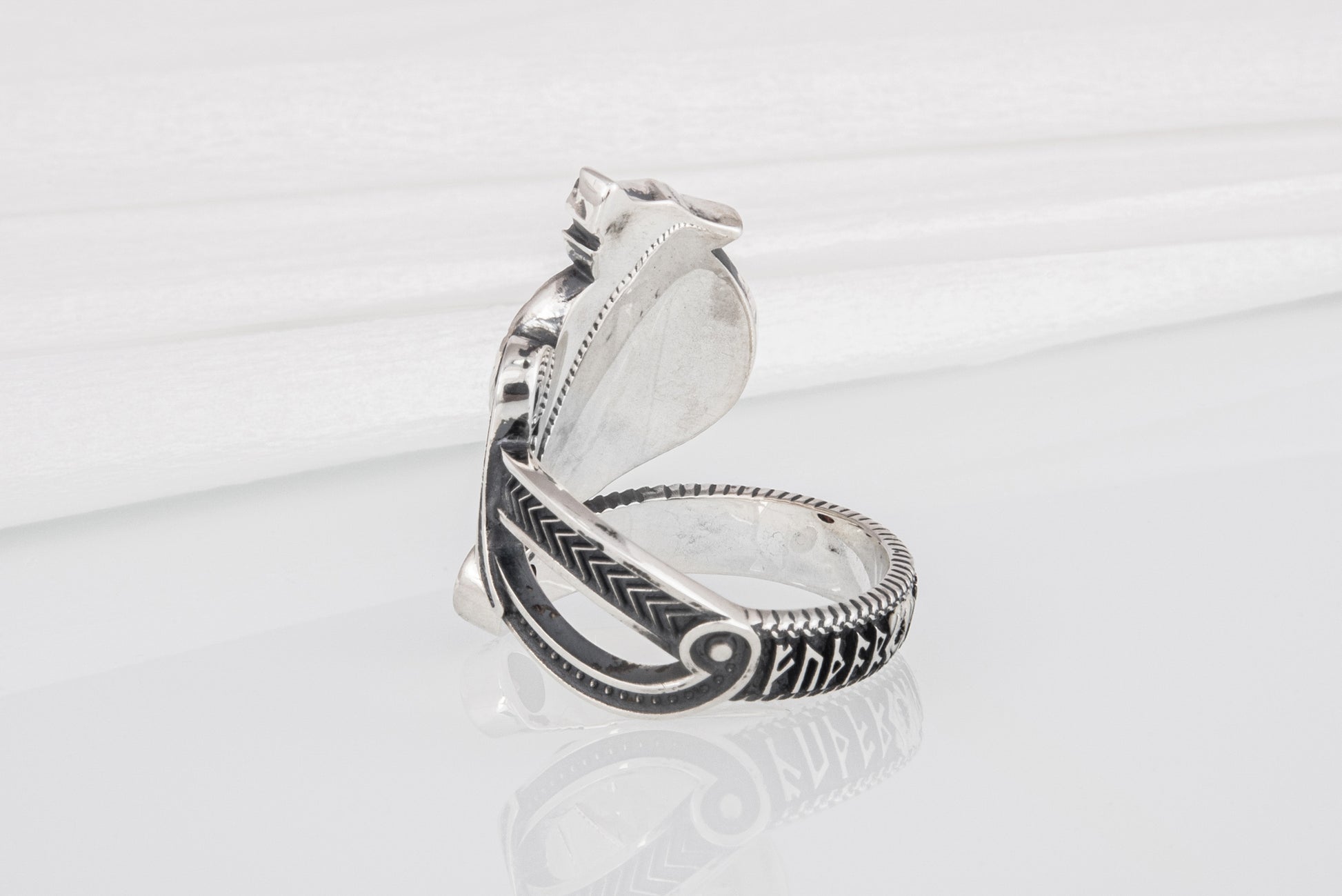 vkngjewelry Ring Sterling Silver Helm of Awe Wolf Ring Handmade Norse Jewelry