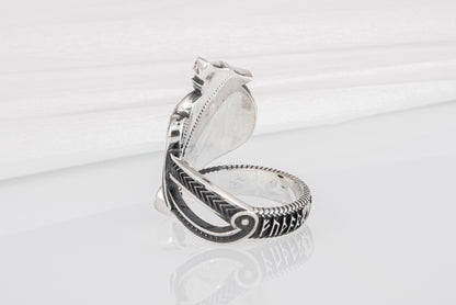 vkngjewelry Ring Sterling Silver Helm of Awe Wolf Ring Handmade Norse Jewelry