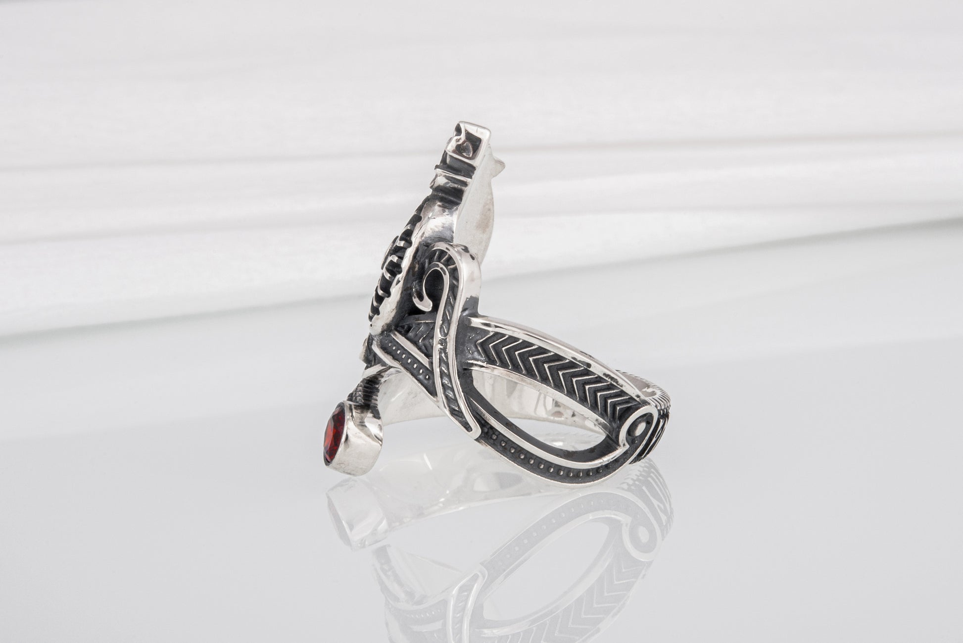 vkngjewelry Ring Sterling Silver Helm of Awe Wolf Ring Handmade Norse Jewelry