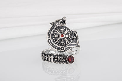 vkngjewelry Ring Sterling Silver Helm of Awe Wolf Ring Handmade Norse Jewelry