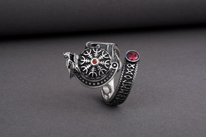 vkngjewelry Ring Sterling Silver Helm of Awe Wolf Ring Handmade Norse Jewelry