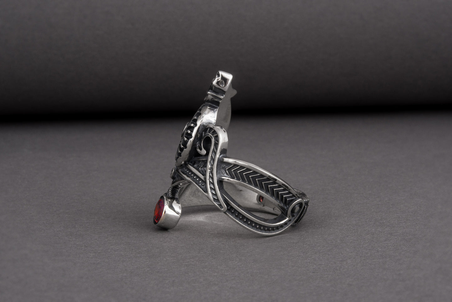 vkngjewelry Ring Sterling Silver Helm of Awe Wolf Ring Handmade Norse Jewelry