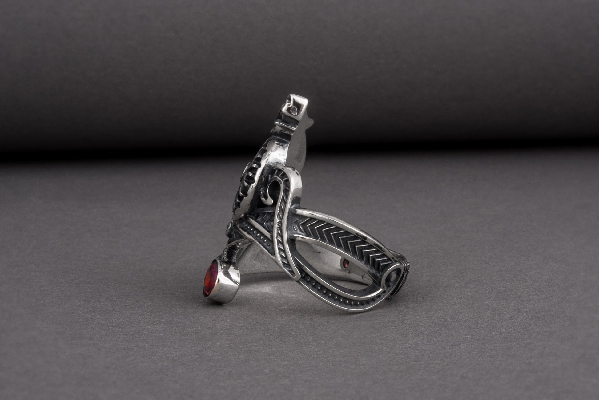 vkngjewelry Ring Sterling Silver Helm of Awe Wolf Ring Handmade Norse Jewelry