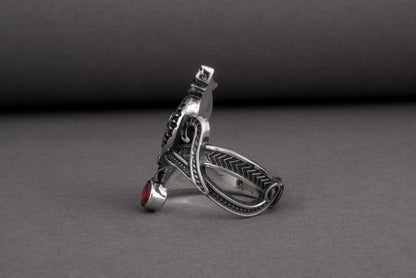 vkngjewelry Ring Sterling Silver Helm of Awe Wolf Ring Handmade Norse Jewelry