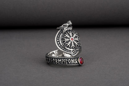 vkngjewelry Ring Sterling Silver Helm of Awe Wolf Ring Handmade Norse Jewelry