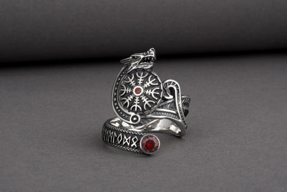 vkngjewelry Ring Sterling Silver Helm of Awe Wolf Ring Handmade Norse Jewelry