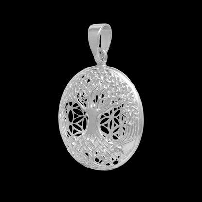 vkngjewelry Pendant Sterling Silver Tree And Flower Of Life 3D Pendant