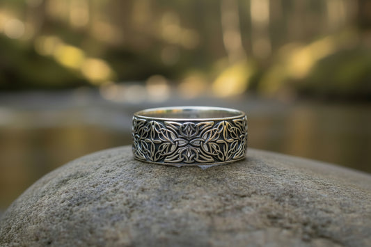 vkngjewelry Rings Sterling Silver Triquetra Wedding Band, Handcrafted Viking Jewelry