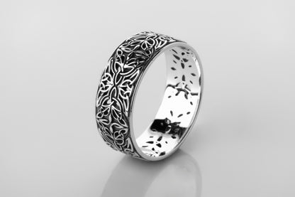 vkngjewelry Rings Sterling Silver Triquetra Wedding Band, Handcrafted Viking Jewelry