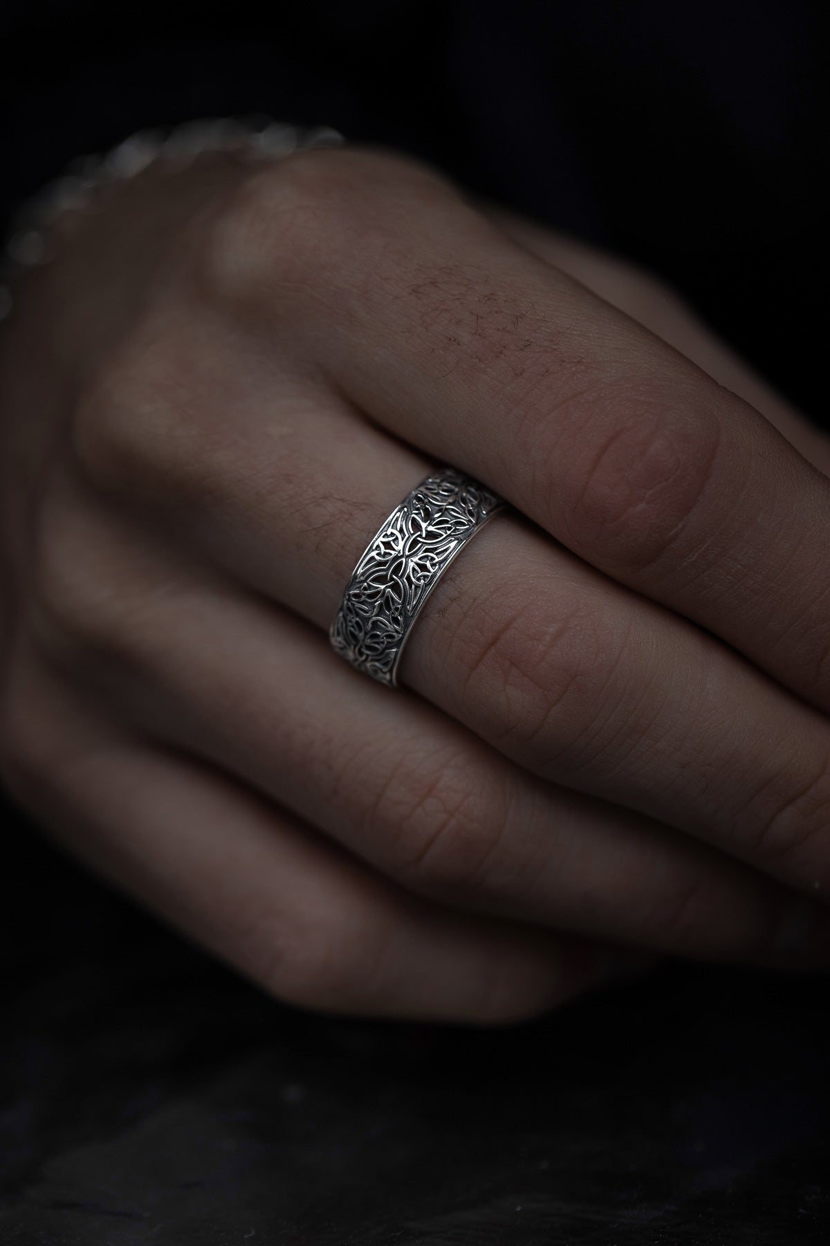 vkngjewelry Rings Sterling Silver Triquetra Wedding Band, Handcrafted Viking Jewelry