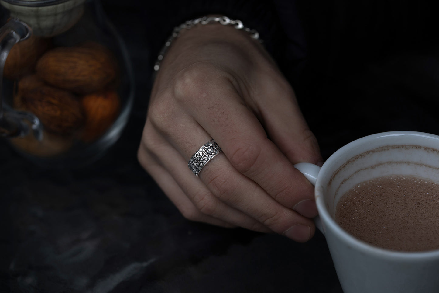vkngjewelry Rings Sterling Silver Triquetra Wedding Band, Handcrafted Viking Jewelry