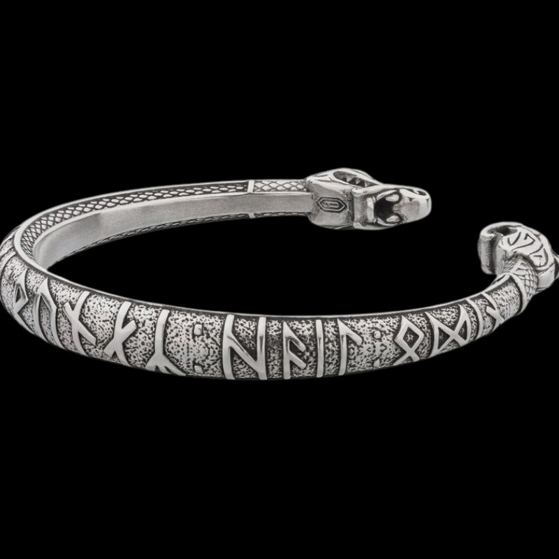 vkngjewelry Bracelet Sterling Silver Viking Amring With Runes & Dragon