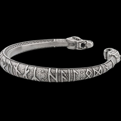 vkngjewelry Bracelet Sterling Silver Viking Amring With Runes & Dragon