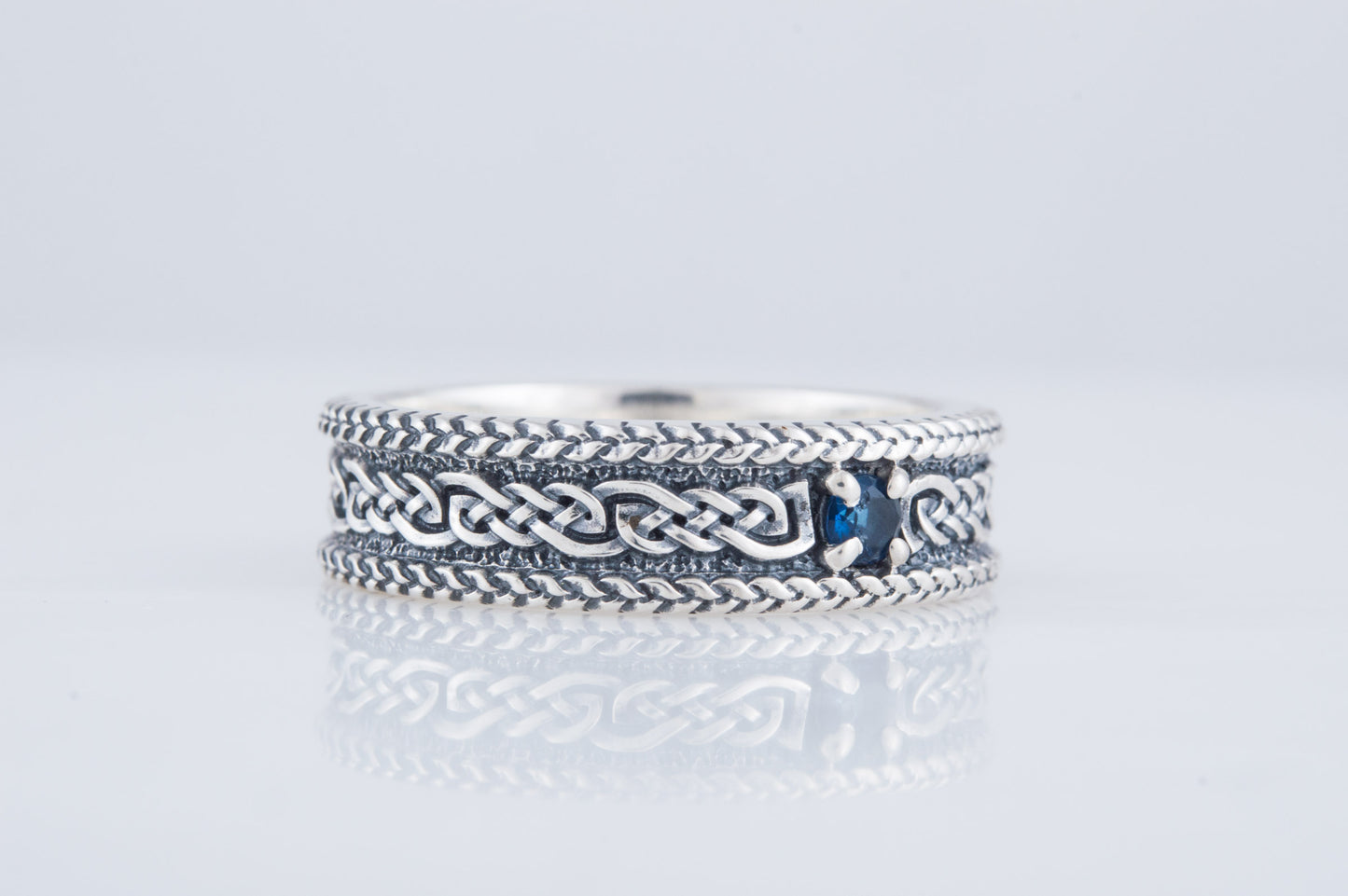 vkngjewelry Ring Sterling Silver Viking Ring with Ornament Handcrafted Gemstone Band