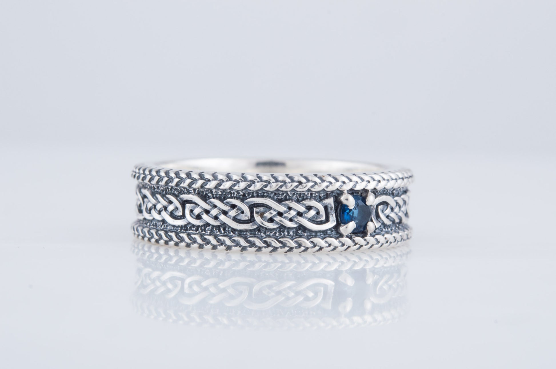 vkngjewelry Ring Sterling Silver Viking Ring with Ornament Handcrafted Gemstone Band