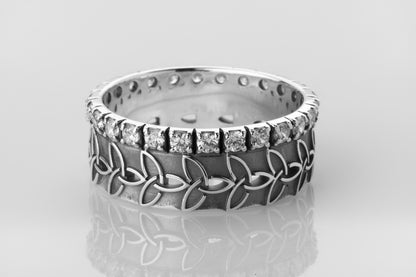 vkngjewelry Rings Sterling Silver Wedding Braided Ring, Triquetra Knot Band