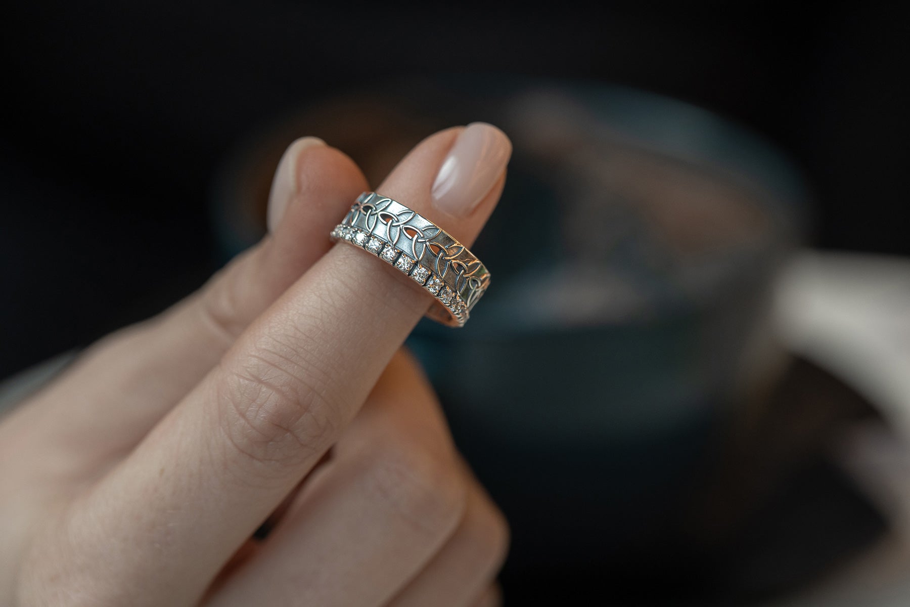 vkngjewelry Rings Sterling Silver Wedding Braided Ring, Triquetra Knot Band