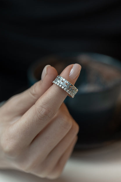 vkngjewelry Rings Sterling Silver Wedding Braided Ring, Triquetra Knot Band