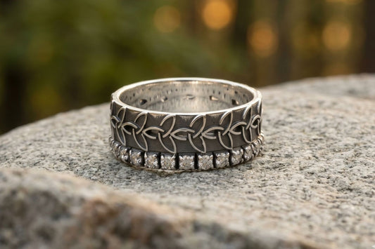 vkngjewelry Ring Sterling Silver Wedding Braided Ring, Triquetra Knot Band