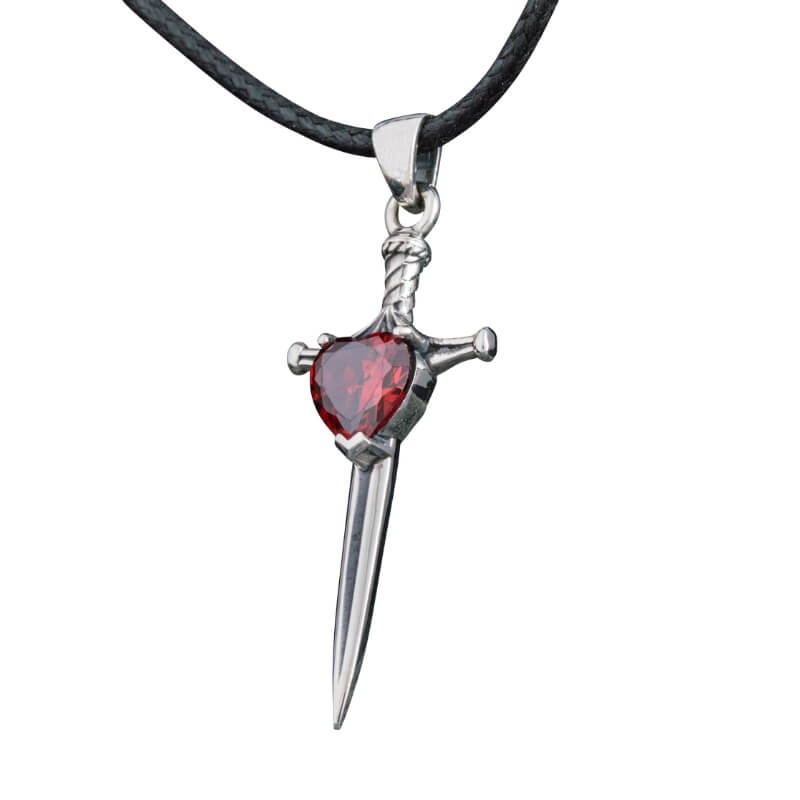 vkngjewelry Pendant Stiletto Sword Red Cubic Zirconia Silver Sterling Pendant