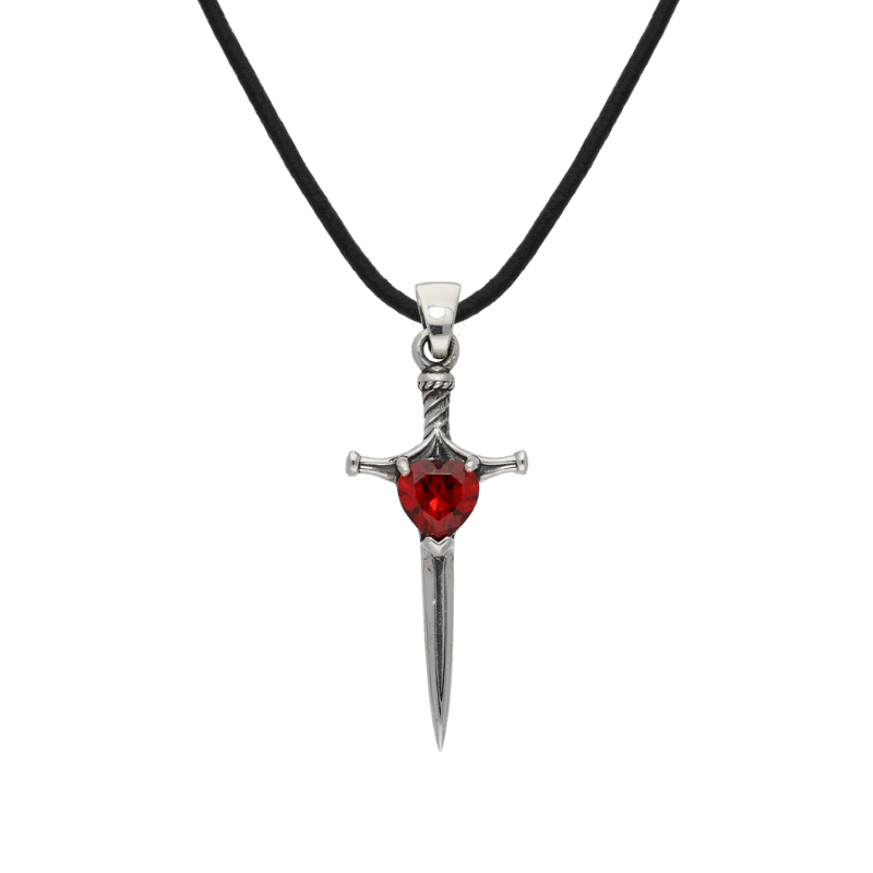 vkngjewelry Pendant Stiletto Sword Red Cubic Zirconia Silver Sterling Pendant