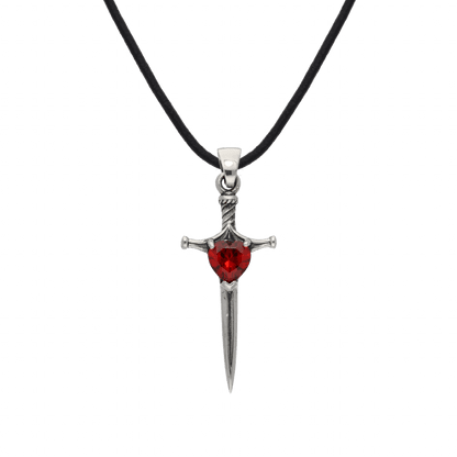 vkngjewelry Pendant Stiletto Sword Red Cubic Zirconia Silver Sterling Pendant