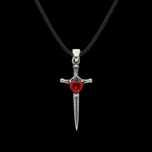 vkngjewelry Pendant Handcrafted Stiletto Sword Red Cubic Zirconia Silver Sterling Pendant