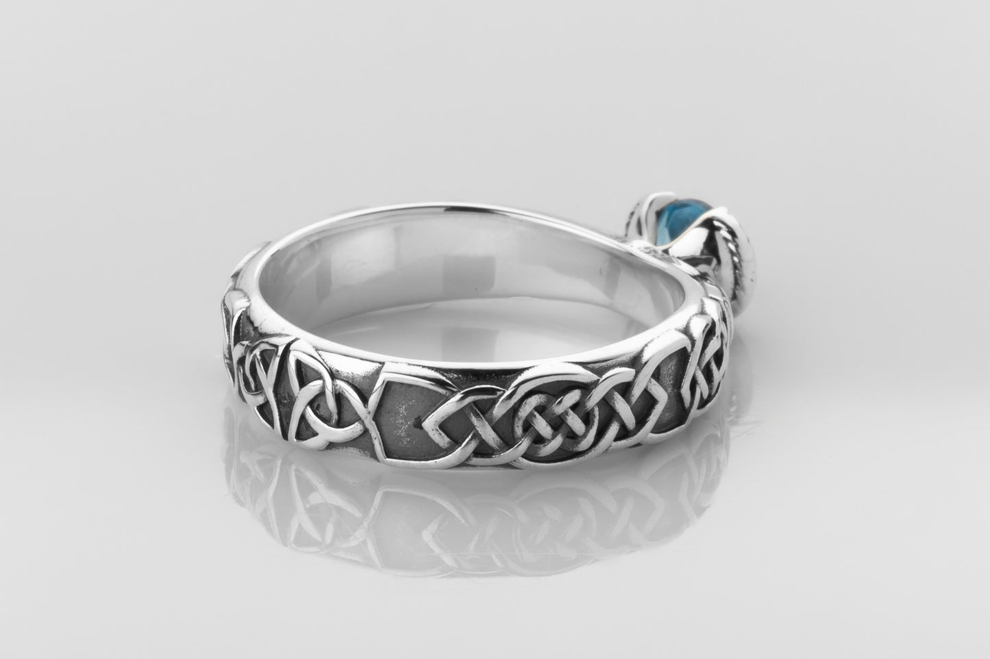 vkngjewelry Rings Swiss Blue Topaz Celtic Knot Ring, 925 Silver Wedding Jewelry