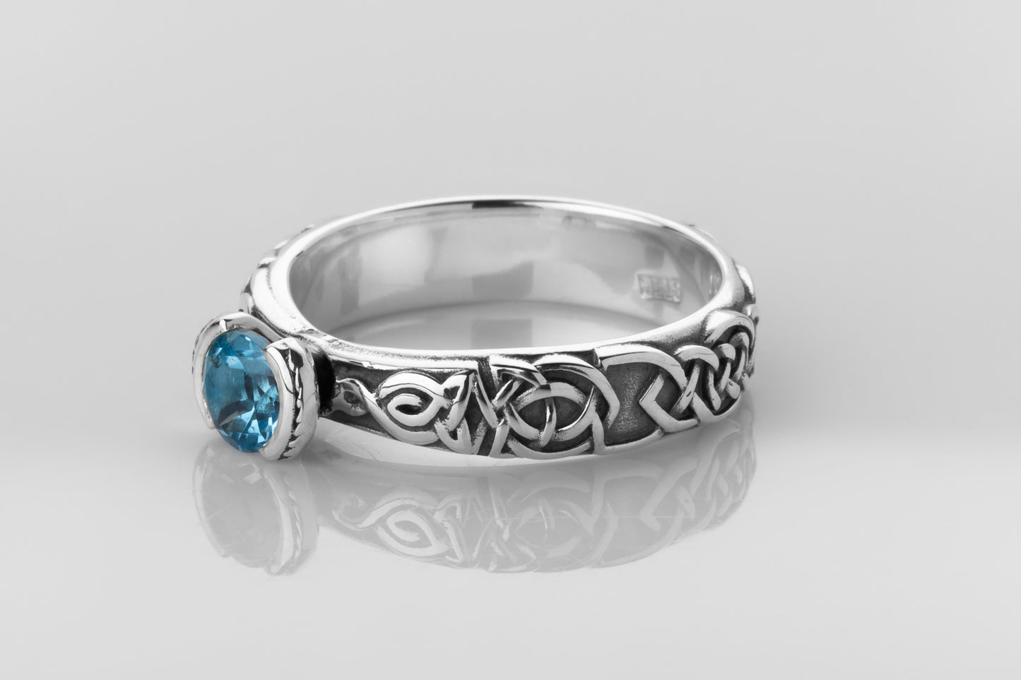 vkngjewelry Rings Swiss Blue Topaz Celtic Knot Ring, 925 Silver Wedding Jewelry