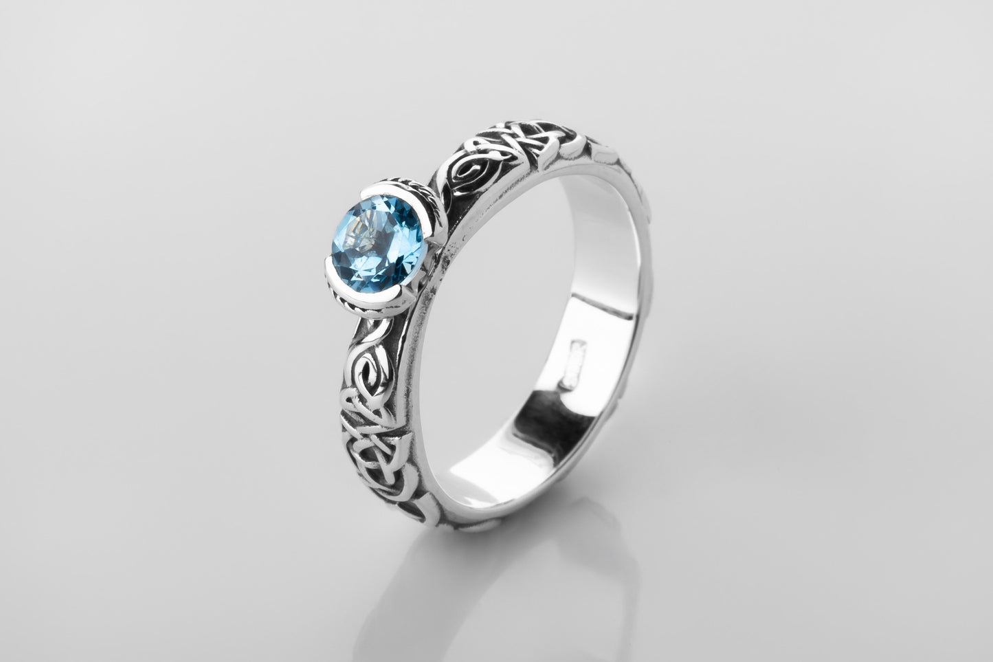 vkngjewelry Rings Swiss Blue Topaz Celtic Knot Ring, 925 Silver Wedding Jewelry