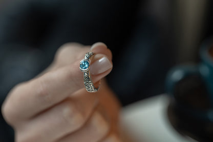 vkngjewelry Rings Swiss Blue Topaz Celtic Knot Ring, 925 Silver Wedding Jewelry