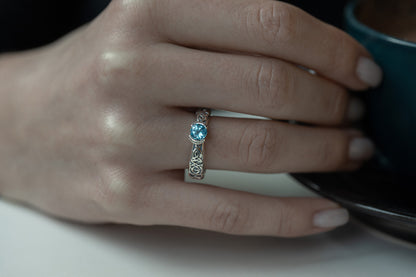 vkngjewelry Rings Swiss Blue Topaz Celtic Knot Ring, 925 Silver Wedding Jewelry