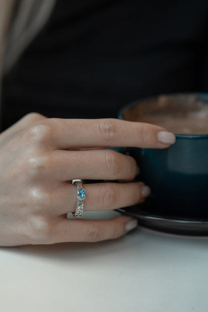 vkngjewelry Rings Swiss Blue Topaz Celtic Knot Ring, 925 Silver Wedding Jewelry
