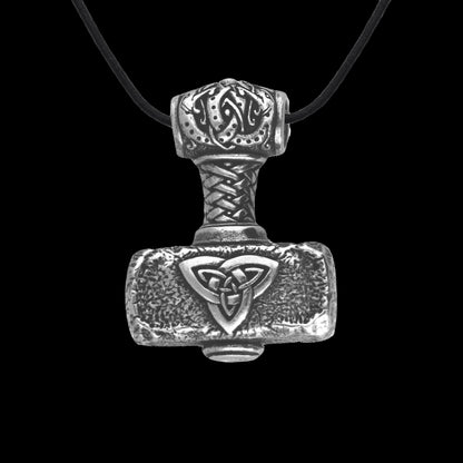 vkngjewelry Pendant Handcrafted The Huge Mjolnir Valknut Triquetra Thor's Sterling Silver Pendant + Braided Leather Cord