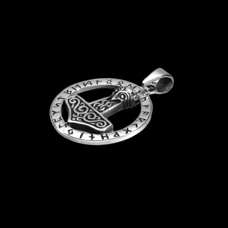 vkngjewelry Pendant Thor Hammer Futhark Circle Pendant