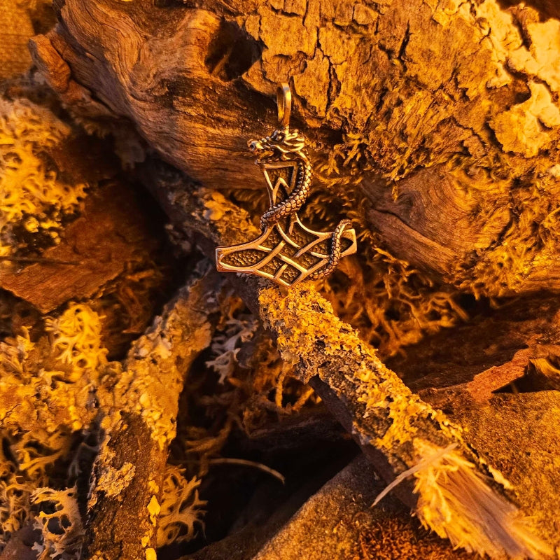 vkngjewelry Pendant Thor Hammer Jormungandr Solid Bronze Pendant