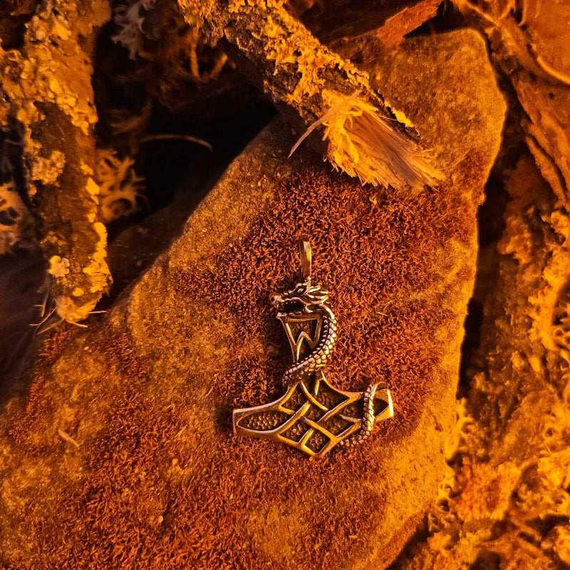 vkngjewelry Pendant Thor Hammer Jormungandr Solid Bronze Pendant