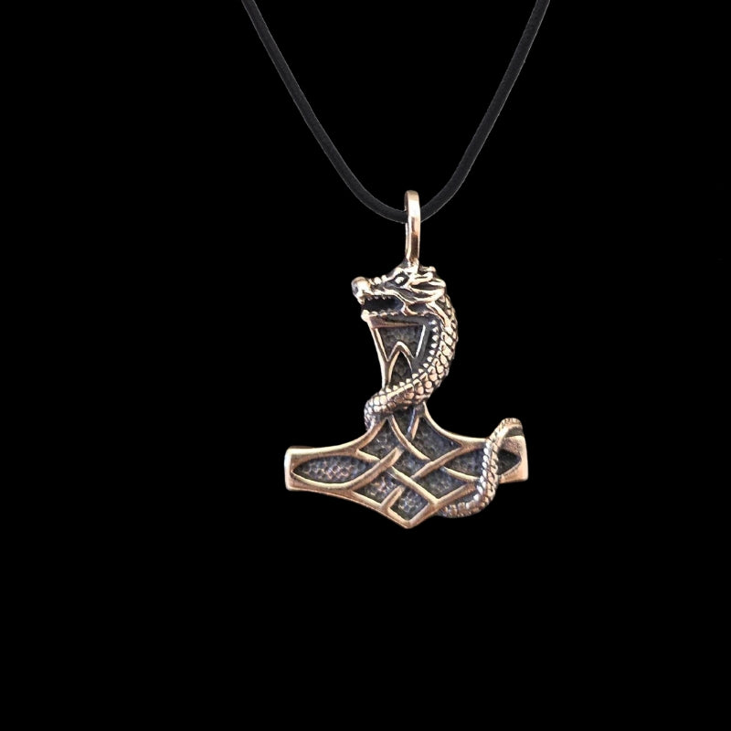 vkngjewelry Pendant Thor Hammer Jormungandr Solid Bronze Pendant