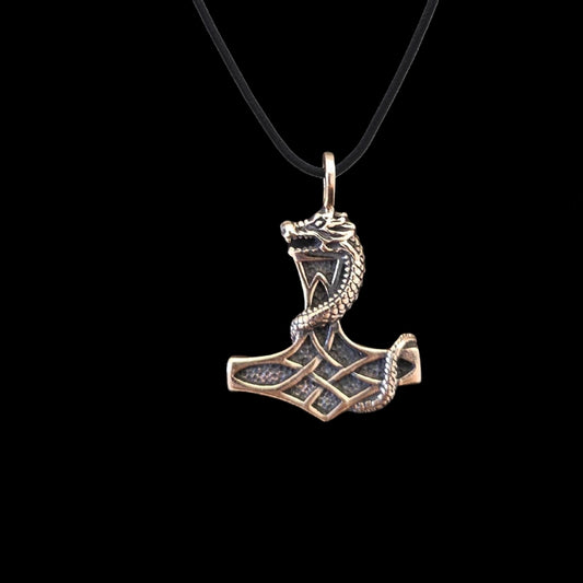 vkngjewelry Pendant Thor Hammer Jormungandr Solid Bronze Pendant