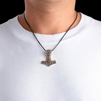 vkngjewelry Pendant Mjolnir Bronze Pendant With Jormungand Heads