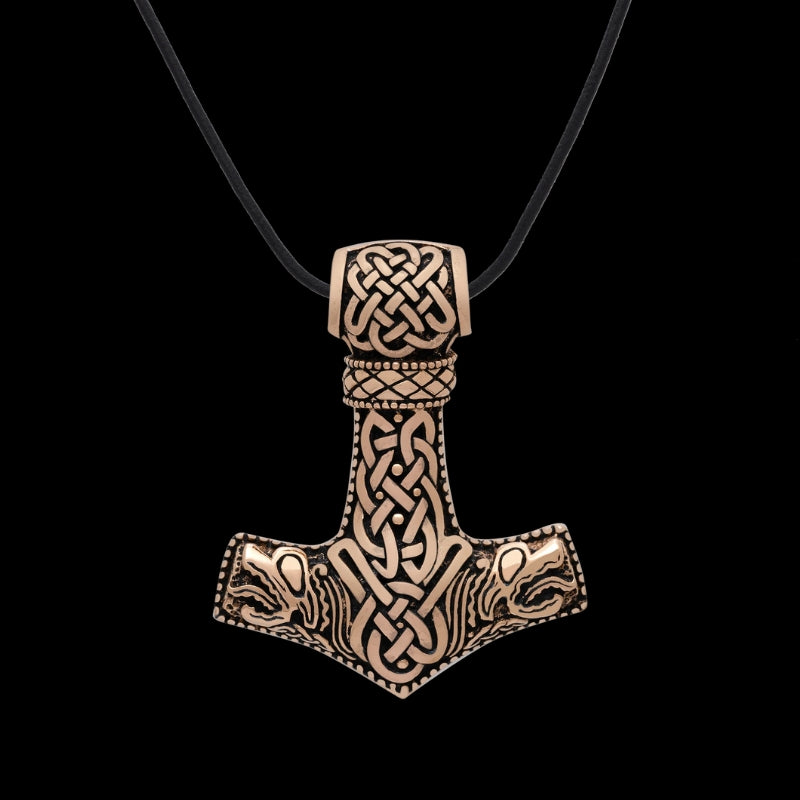 vkngjewelry Pendant Mjolnir Bronze Pendant With Jormungand Heads